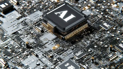 Close-up of a microchip labeled "AI" on a circuit board, representing the technology behind precise, verified hearing aid programming